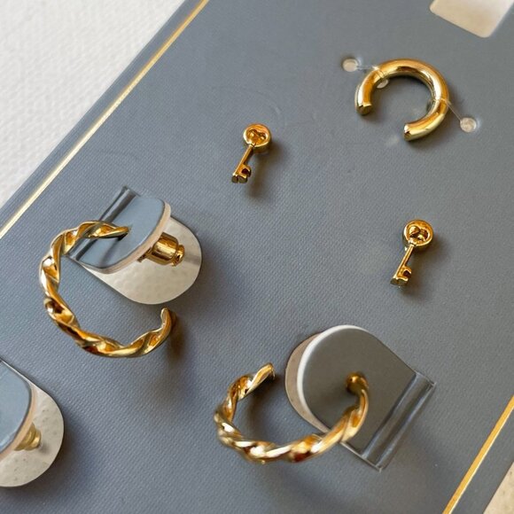 Real Gold Plated Cuff, Stud, and Hoop Earring Set - Picture 3 of 5